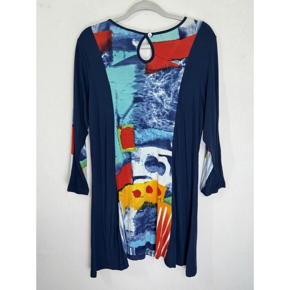 Parsley & Sage Abstract Sea Tunic Top Womens Large Blue Keyhole Back Long Sleeve - Picture 3 of 8
